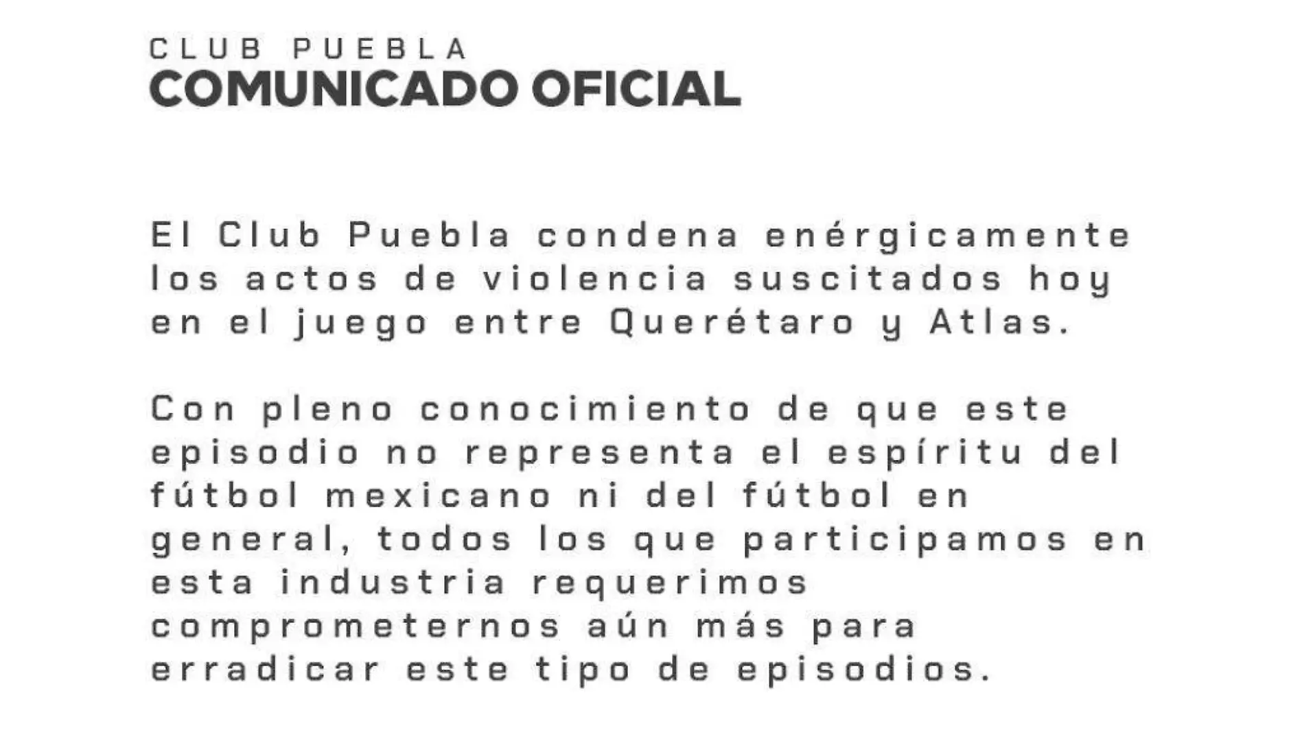 Comunicado Club Puebla